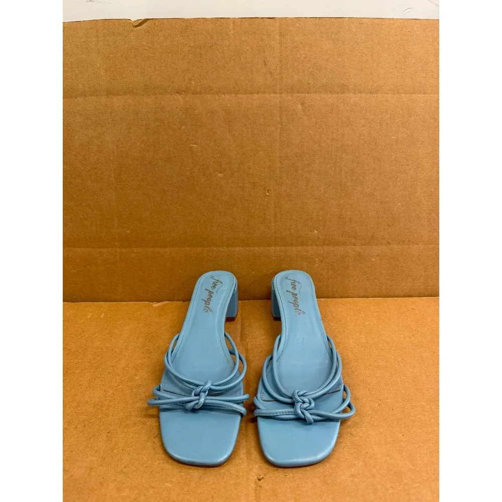 Free People Petra Leather Block Heel Sandals Light Blue Womens Size 41 EU